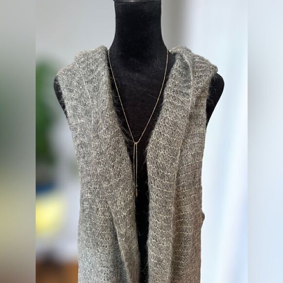 Eileen Fisher Suri alpaca silk mesh hooded Vest Cardigan Duster Size L - Picture 10 of 15